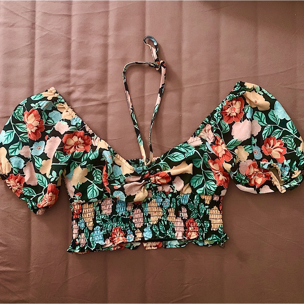 Aloha print cropped halter top Small